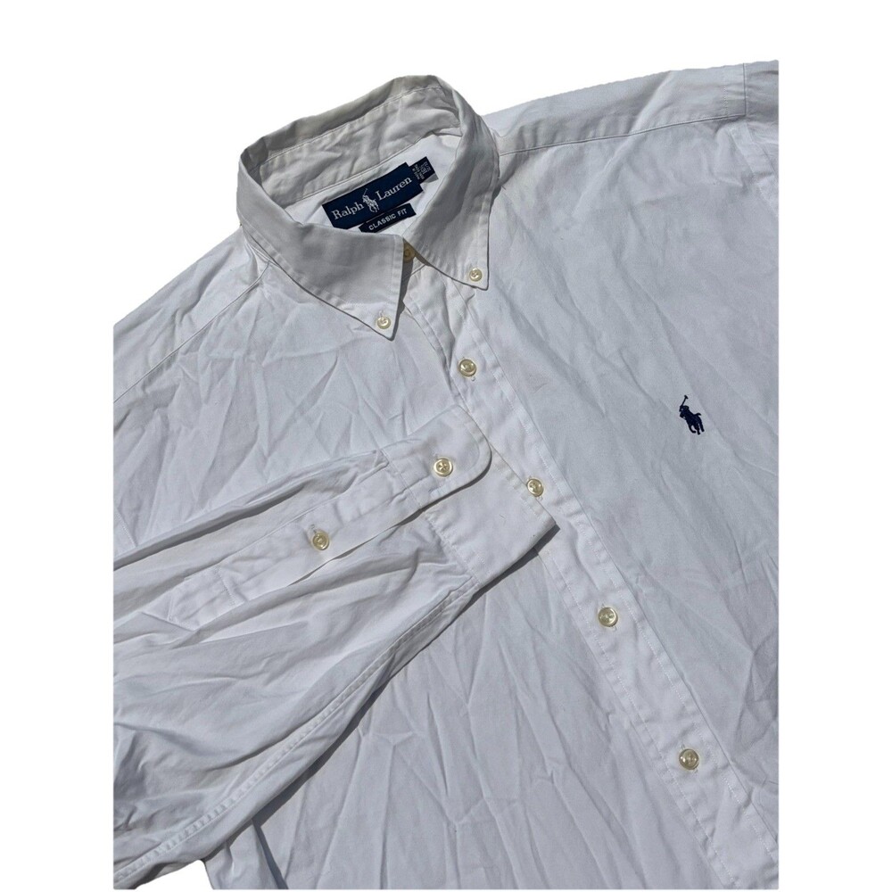 VTG Ralph Lauren Mens White Oxford Button Down Shirt 16.5-32/33 Hong Kong 90s